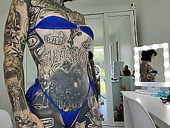 Red and Blue Cut out Micro Bikini try on Melody Radford Red and Blue Cut out Micro Bikini try on Melody Radford