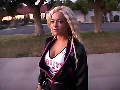 Busty cheerleader takes a hardcore pussy beating after Deep Throat