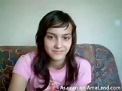 Hot brunette teen babe masturbates for the webcam