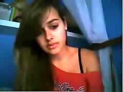 girl flashes her small tits and rubs her shaven cunny standup