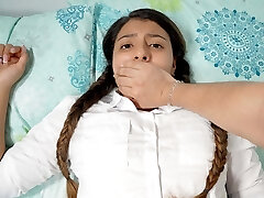 Shh shh don't go screaming! - Stepbrother romps his step-sister when they are alone at home.
