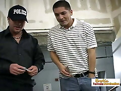 Teen slut gets her freedom by boinking two draped mall cops