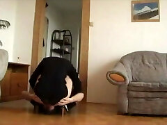 Ash-blonde MILF face farts her husband in black panties