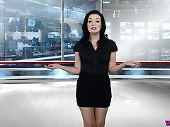 Filthy brunette Faye shows off her petite tits and shaved puss