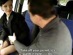 Pallid skin darksome hair screwed in a car