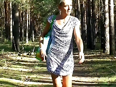E-Stim outdoor ,Public flashing in wood, tugging off
