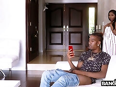 Wonderful black hottie Sarah Banks is so into petting powerful black cock