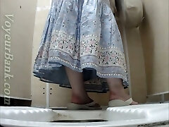 White mature lady in dress pisses in the toilet bedroom