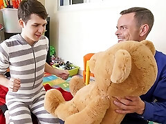 Twink Stepson And Stepdad Family 3some With Stuffed Bear