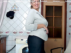 Lukerya tries on a jacket to a skirt, displays naked boobs Lukerya tries on a jacket to a skirt, displays naked boobs