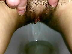Russian mistress piss in your mouth, hairy pussy, close up pissing damsel