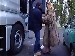 Blonde Milf in Fur Coat Sucks Off Trucker