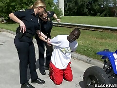 Black convict used by two white police gals for butt nuzzling and threesome