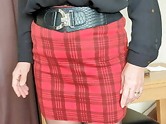 Mrs Sandie, 50+, skirt, blouse, pantyhose and stilettos.