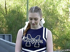 Ardent and lovely sporty cheerleader Arietta Adams in kinky interview hard-core vid