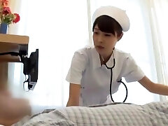Slutty Japanese nurse receives a cumshot after sucking a manstick