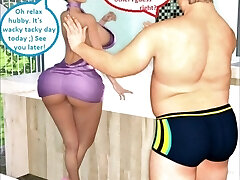 3D漫画：戴绿帽子的妻子获取肮脏的与她的老板在古怪Ta