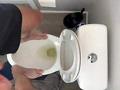 High on pot and fit to bust standing on public restroom desperate to piss open wide drink up pee slut