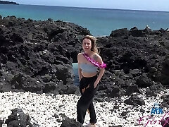 Fleshy chick Summer Vixen walks on the beach with her beau