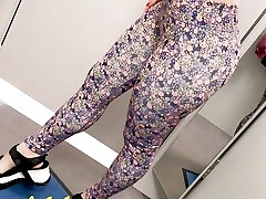 Fitting room, a slim beauty with an bubble ass arranged a fitting for sports leggings Anna Mole