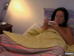 Caught fingerblasting herself to porn on her phone by covert camera Caught fingerblasting herself to porn on her phone by covert camera