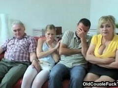 Senior couple seduces newlyweds