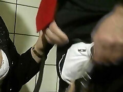 An aged German lady gets her mouth covered in the bathroom An aged German lady gets her mouth covered in the bathroom