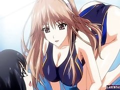 Anime beauty in swimsuit gives tittyfuck
