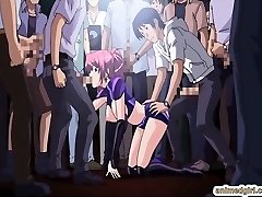 Beauty Japanese hentai gangbang in the public show