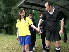 Japanese soccer teen gangbanged on the football sphere