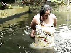 Dirty Giant Milk Cans Bhabi Bath In Pond With Handsome Deborji (outdoor)