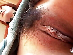 Red-haired asian Marina Igawa in maid costume gets her hairy honeypot fucked and cumshot in