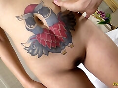 Naughty Thai nympho frigs her wet fuckbox before giving a nice blowjob