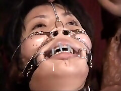 Jap BBW slave got needles pierced lip to keep her throat shut
