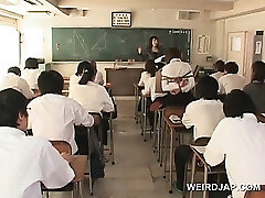Asian school sweetheart in ropes flashes twat upskirt in class