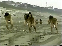 ژاپنی, برهنه, دختران توپ playnig در ساحل