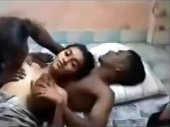 Indian college cutie copulates two fellows