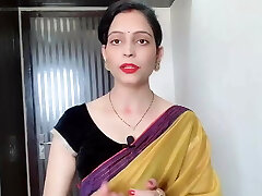 indian desi bhabhi usar amarillo sari en frente de devar 