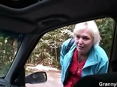 Old granny rides my cock right in the van! Old granny rides my cock right in the van!