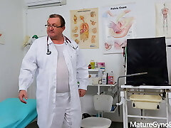 Surprised mature Jessica Red examined and made to jizm by weird doctor