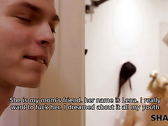 SHAME4K. Student enters bathroom and meets stepmoms friend wet and bare