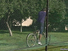 His very older mom teaching teen toying His very older mom teaching teen toying