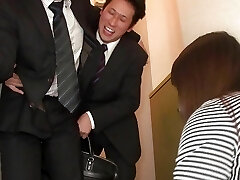 Japanese cougar slut gives her slit to her husband's coworker at dinner time!