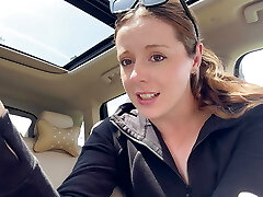 Milking with a pink fake penis in the back seat of my car