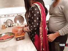 Punjabi Step-mother plumbing in the kitchen when she make dinner for stepson