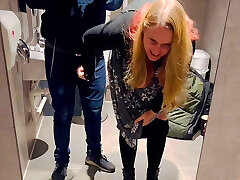 British porn star flashes fan in the cinema and lets him pound her in the disabled toilets