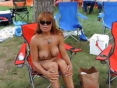 Pierced mature nudists display everything off at the resort