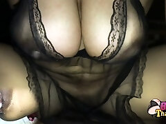 Big boobs step mother in black see through