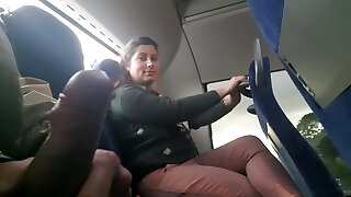 Voyeur seduces Milf to Suck&Jack his Wood in Bus