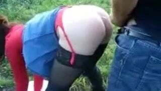 Mature superslut has fun outdoor. Public nudity